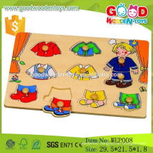 Stock and OEM preschool educational wooden boy dress peg puzzle game for kids